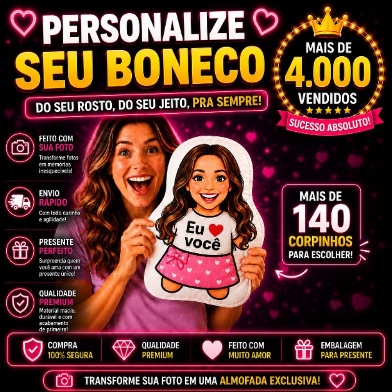 ALMOFADA BONECOS PERSONALIZADOS FOTO ROSTO