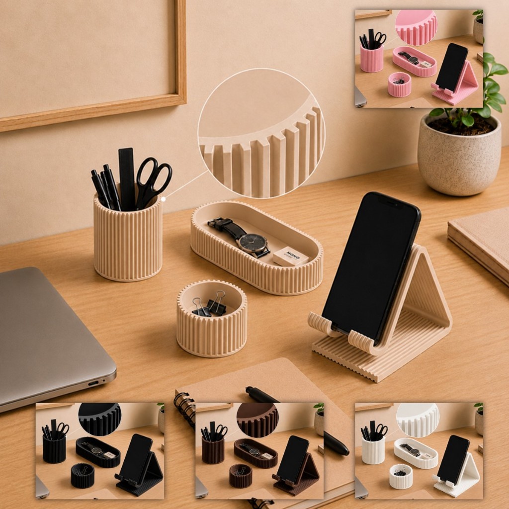 Organizador de Mesa Escritório Kit 4 em 1 Porta Canetas, Clips, Bandeja, Suporte Celular Decoração