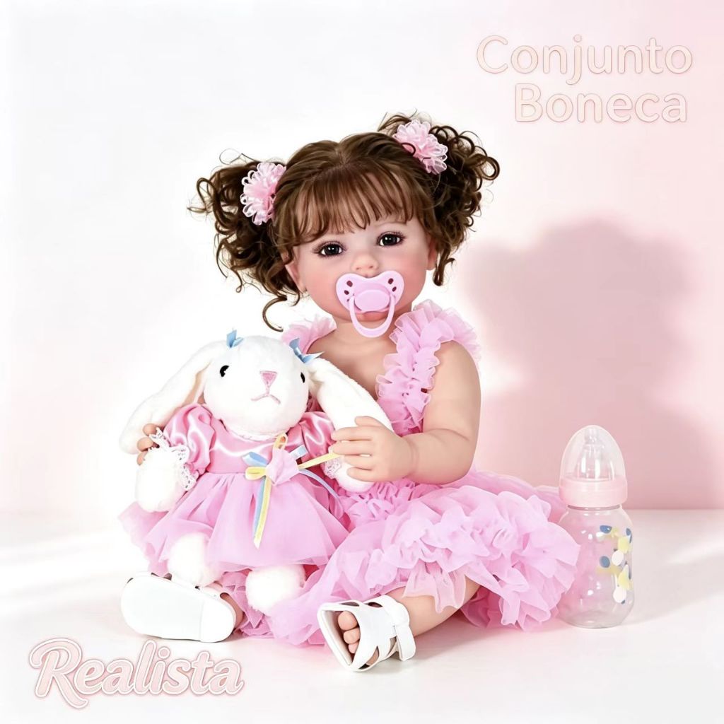 Boneca Reborn Bebê Menina 55cm Silicone Macio Realista Corpo Inteiro Pode Tomar Banho Completa