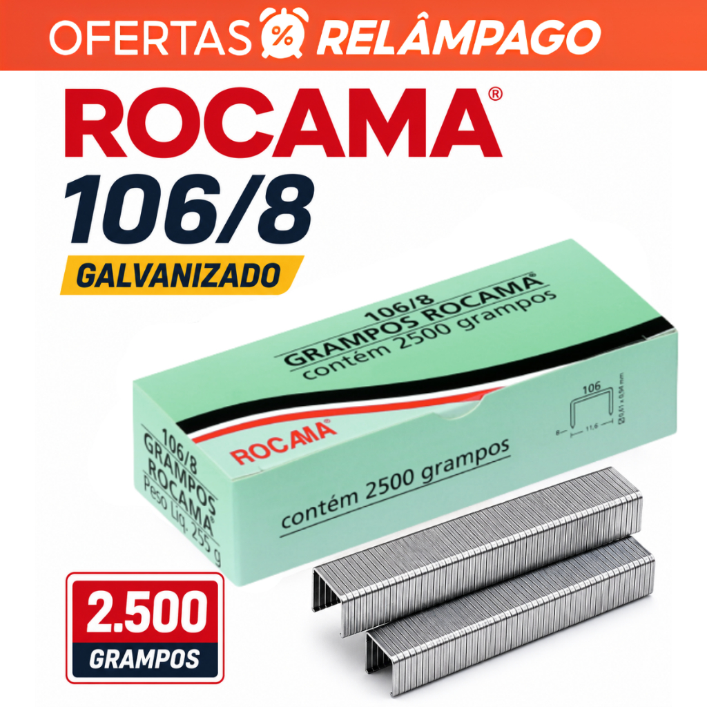 Grampos 106/8 Rocama 2.500 Grampos Galvanizado Para Estofaria Sofá Madeira e Artesanato Oferta Top