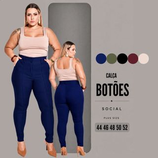 Calça Social Plus Size Feminina Super Luxuoso C/ Ziper 2 Botões Cintura Alta Tecido Bengaline Modelador Laycra 42 Ao 52