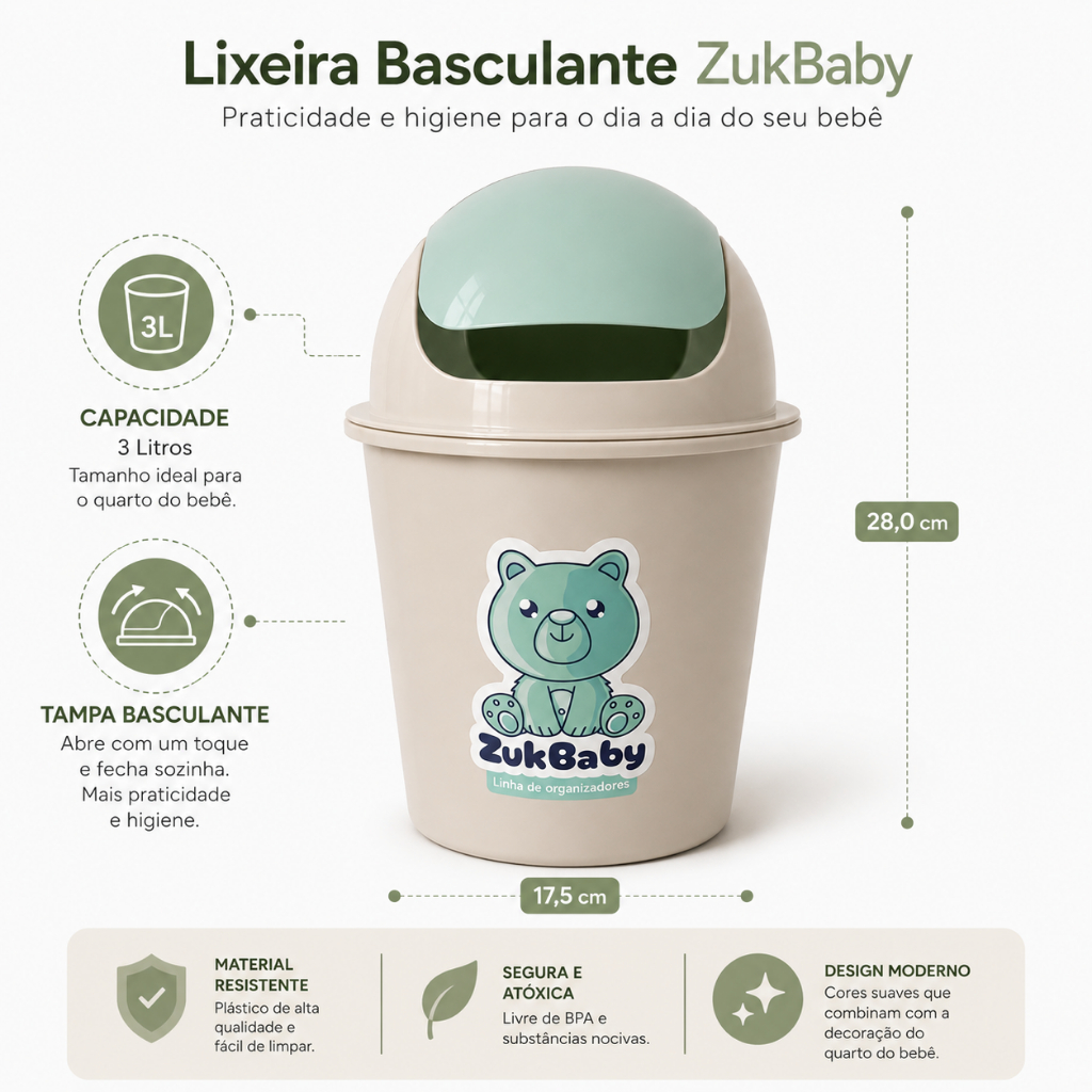 Lixeira Cesto Infantil e Lixeirinha para Quarto do Bebê - Organização e Praticidade com Lixeira De Descarte Fralda Bebê — imagem 2 de 2