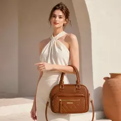 Bolsa De Couro De Ombro De Mão Grande Feminino Trabalho Dia Dia PU Vintage