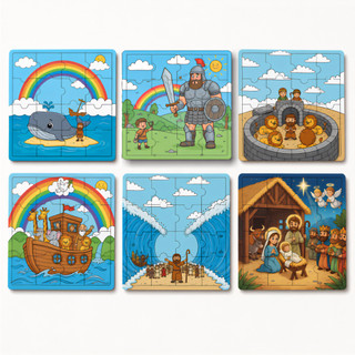 Kit 6 Jogos Quebra Cabeça Bíblico Brinquedos Infantil Pedagógico Educativos Feito em Madeira MDF
