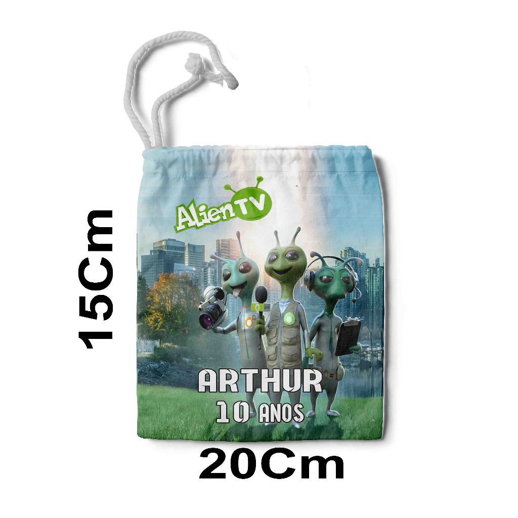 Kit Mochilinha Sacolinha Saco Sacochila Saquinho Lembrancinha Brinde Aniversario Personalizadas Alien Tv