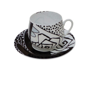 Jogo Xícara e Pires Cafezinho World Collection | Porcelana Casca de Ovo | Preto e Branco