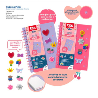 TRIS Caderno com 6 Pins Capa de Silicone Holic Picky 80F