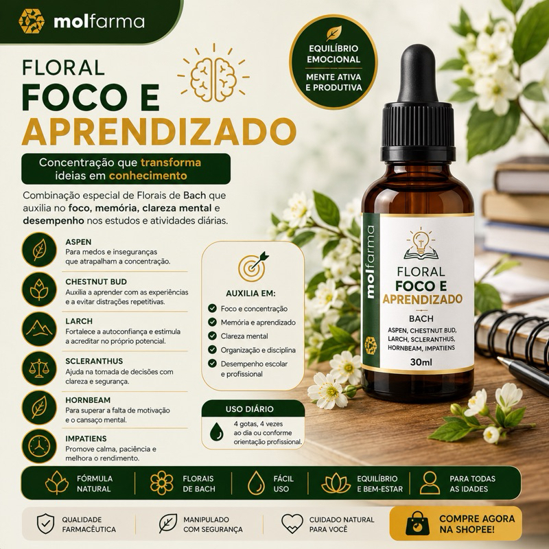 Floral Foco e Aprendizado Bach – 30ml — imagem 2 de 2