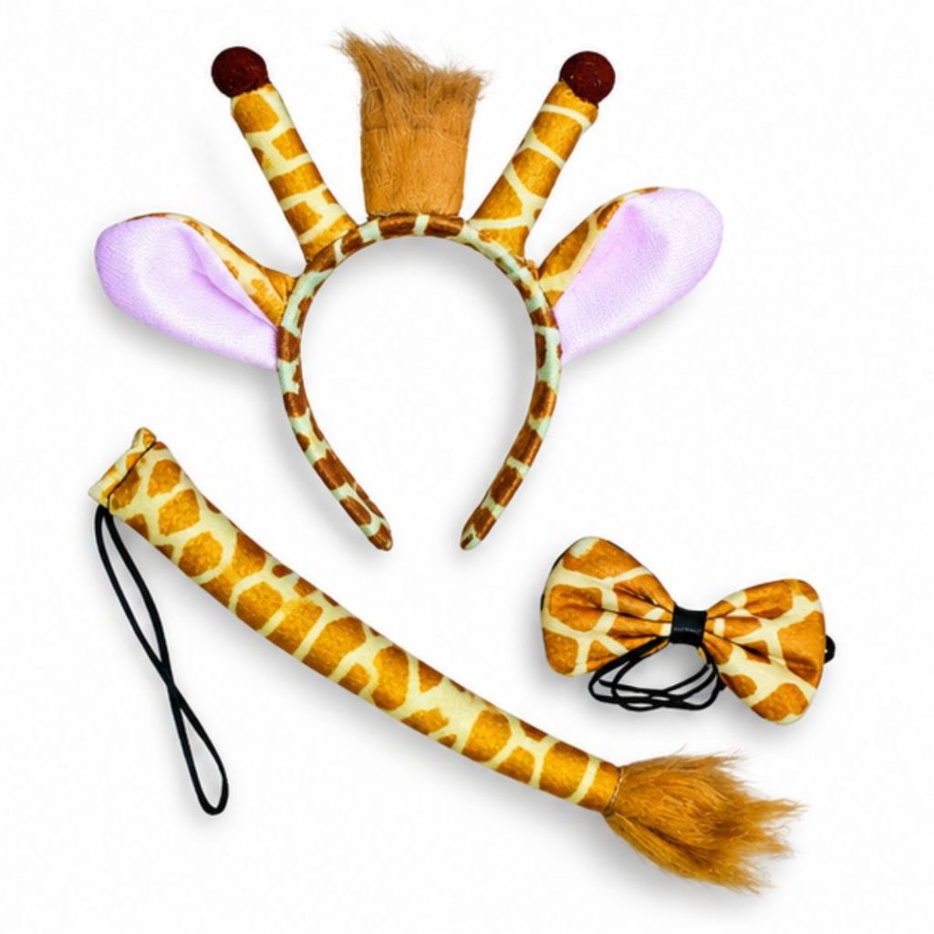 Kit Tiara Gravata e Rabinho Fantasia Animal 3 Peças Girafa Carnaval E Festas