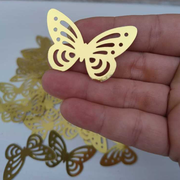 100 Apliques Borboleta Dourada Papel Lamicote para Decoração, lembrancinha, topo de bolo /Borboleta vazada Festa Jardim