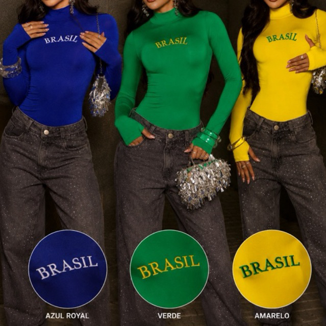 Body Feminino Brasil Manga Longa Bordado Com Dedeira Suplex Premium - LUXO