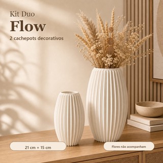 Kit Duo Flow 2 Vasos Decorativos Canelados Cachepot Moderno Para Decoração Interna para F…