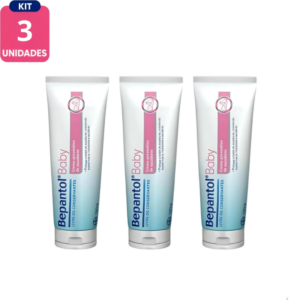 Kit Bepantol Baby 120g - 3 Unidades Conforto Proteção Hidratação da Pele Uso Diário