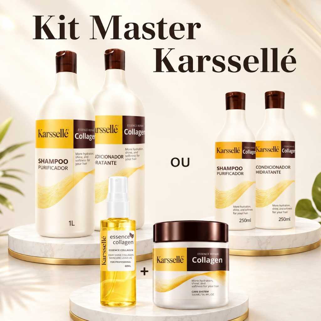 Kit Karssellé - Shampoo + Cond.Hidratante 1LT OU 250ml + Máscara 500g + Óleo Reparador 60ml