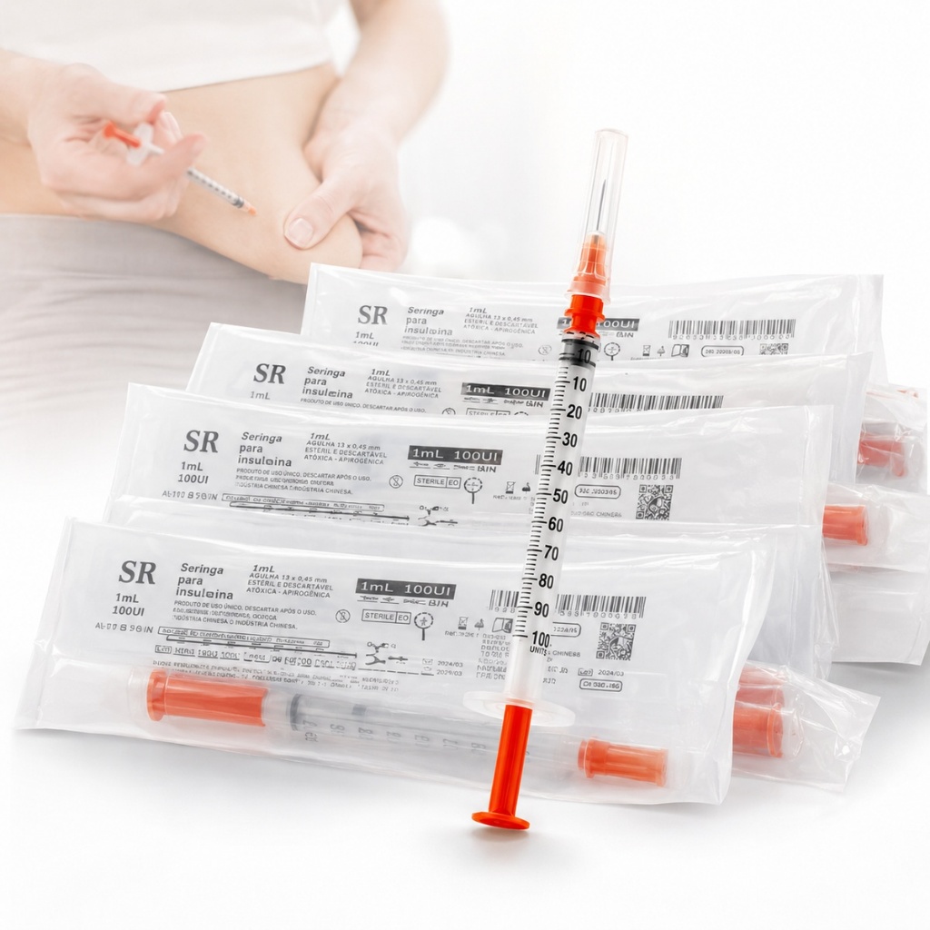 SR kit 10/20/30 Seringa de Insulina 1ml agulha 13x0,45 super fina 26G