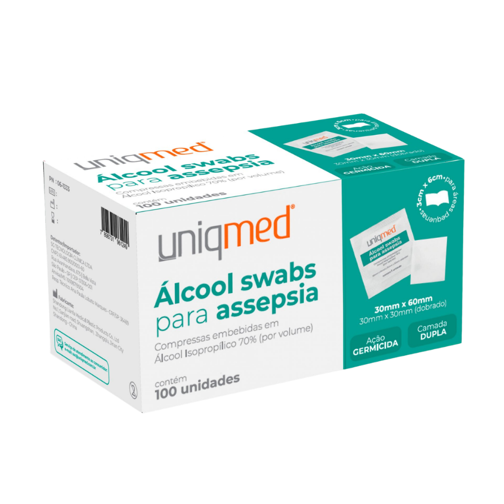 Alcool Swab P/ Assepsia Uniqmed C/ 100 Saches Lenco 70%