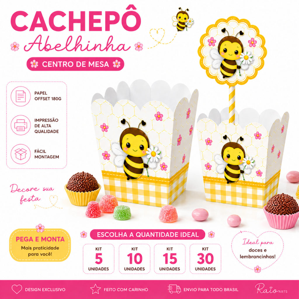 Cachepô Centro de mesa, Abelhinha, Lembrancinha Festa  PEGUE E MONTE