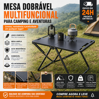 Mesa Tática Dobrável Camping Aço Carbono Suporta 50kg Gancho Lateral Portátil Pesca Piquenique Envio 24h