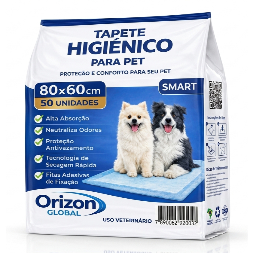 Tapete Higiênico para Cães Smart 50 Unidades (80x60) Alta absorção neutraliza odores secagem rápida anti-vazamento manta