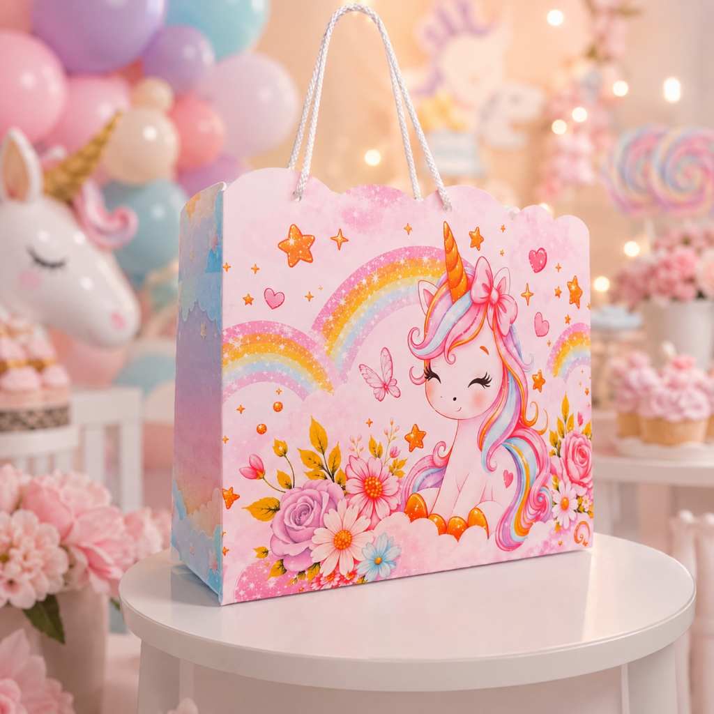 Kit 10 Sacolinha Personalizada Unicórnio Pegue e Monte Lembrancinha Aniversário Nome Idade
