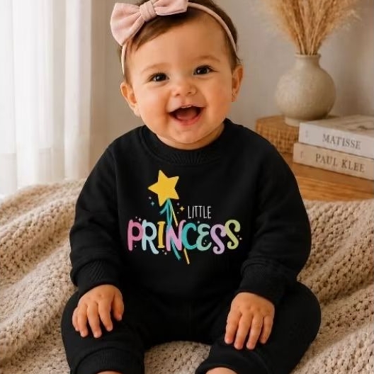 Conjunto Moletom Infantil Little Princess Bebê Feminino Flanelado Inverno Confortável