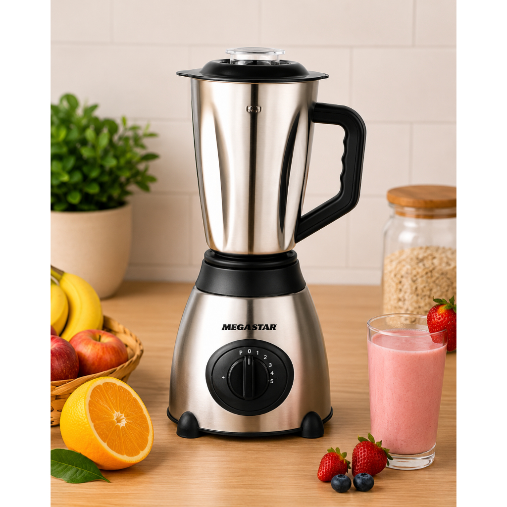 Liquidificador MegaStar Inox 1,5 Litros 5 Velocidades + Pulsar Copo Inox