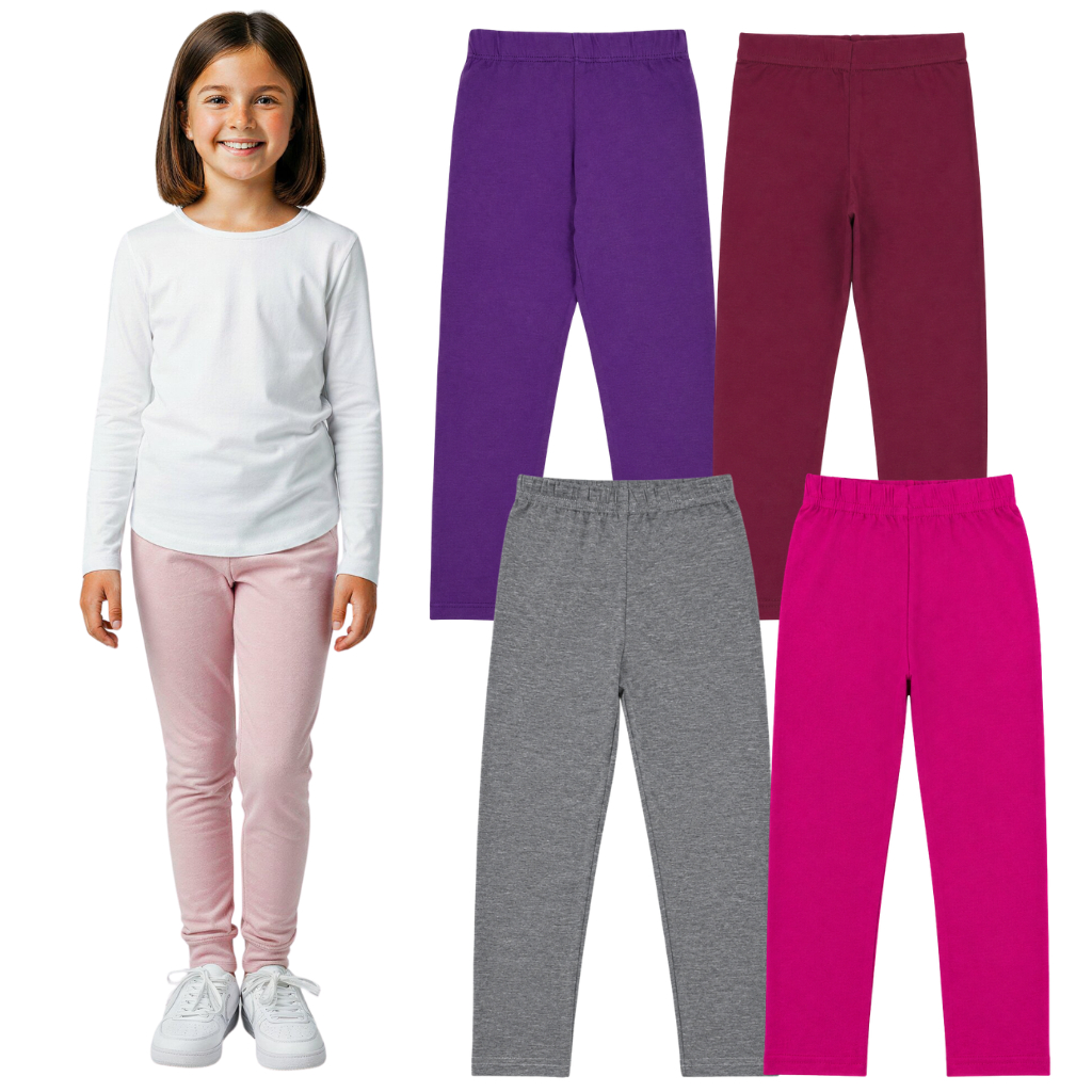 Kit 3 Calça Legging Juvenil Infantil Menina Lisas Sortidas Meia Estação