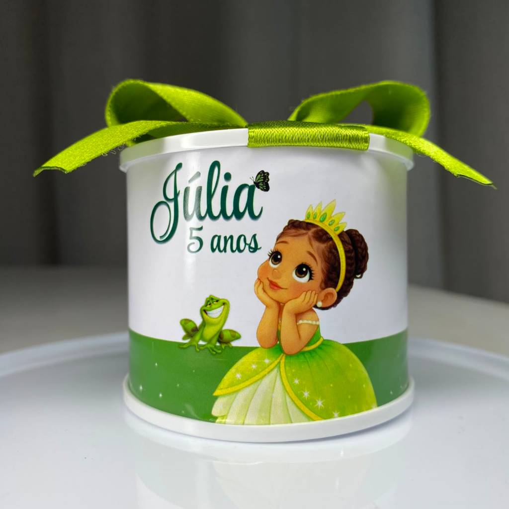 KIT TUBOLATAS PERSONALIZADAS - PRINCESA TIANA - 5X6CM - LEMBRANCINHA - CHÁ DE BEBÊ - ANIVERSÁRIO - MATERNIDADE