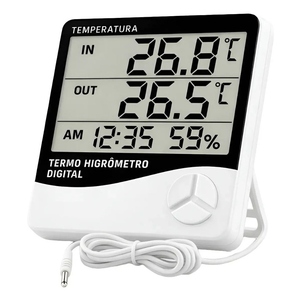 termo-higrômetro digital interno e externo relógio sensor de temperatura e umidade painel LCD termômetro