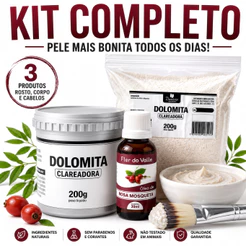 Kit Dolomita Clareadora 400g + Óleo Rosa Mosqueta 30ml Facial Corporal Capilar