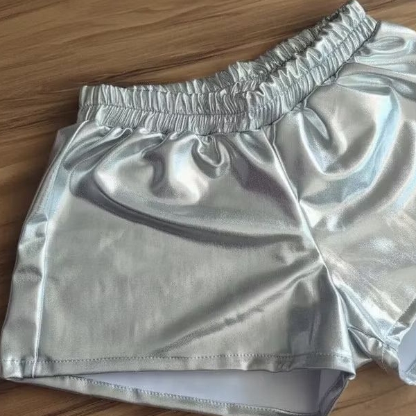 Short Metalizado Infantil Menina Holografico Lame