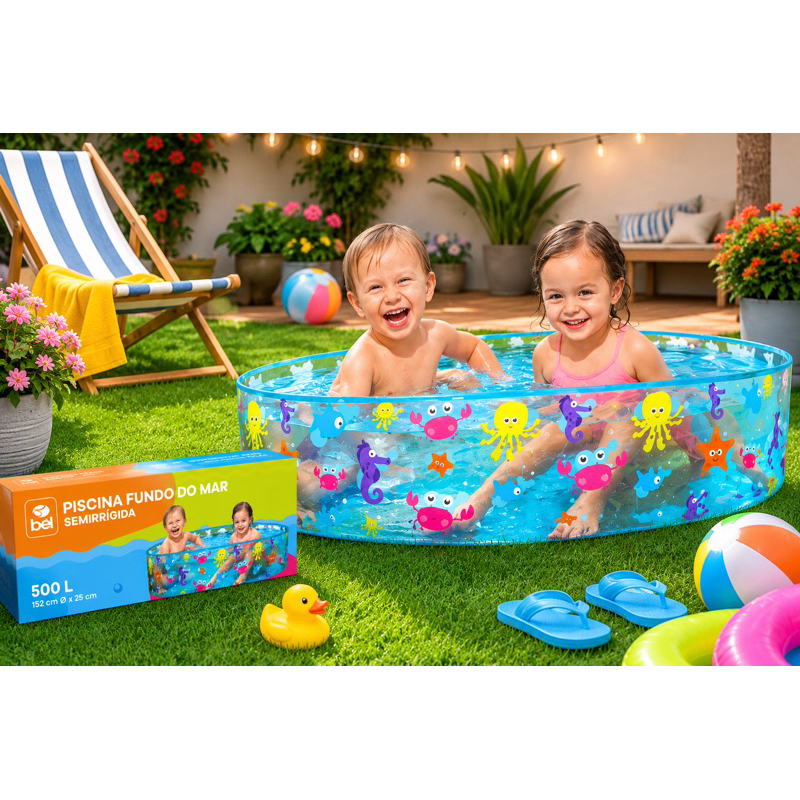 Piscina Infantil Semirrígida 500/1000 L Bel Fundo do Mar Redonda Resistente Dobrável Crianças Verão Quintal Jardim