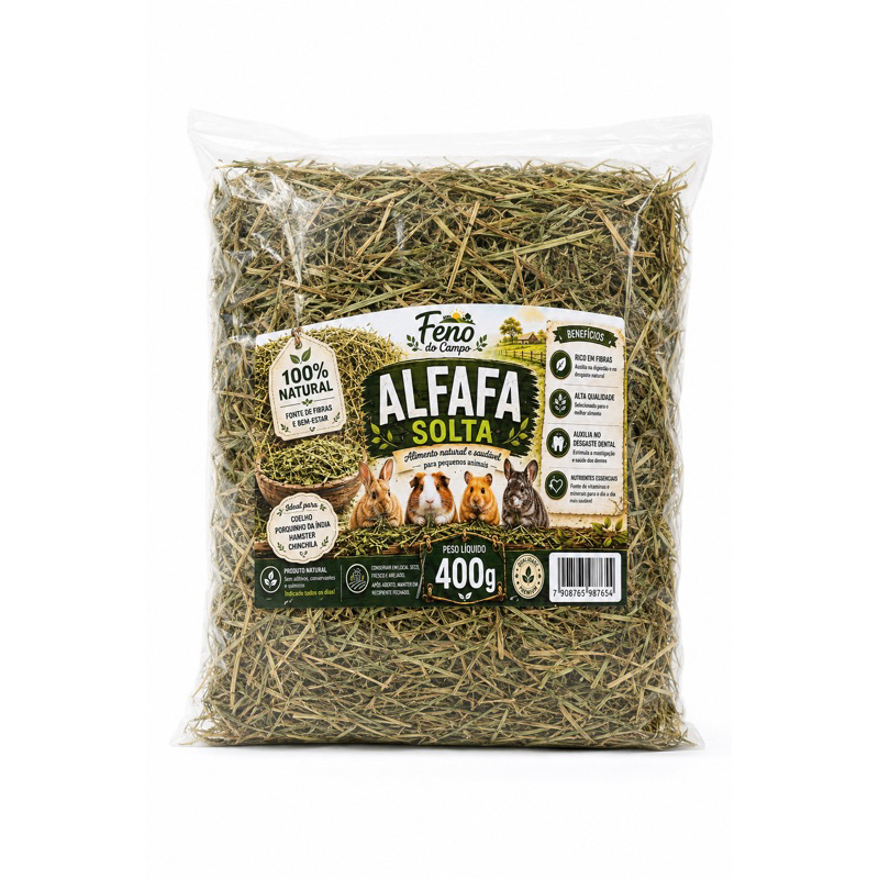 Alfafa Solta 400g para Coelhos, Porquinhos-da-Índia, Hamsters e Chinchilas | Feno do Campo 2. Alfafa 400g Premium