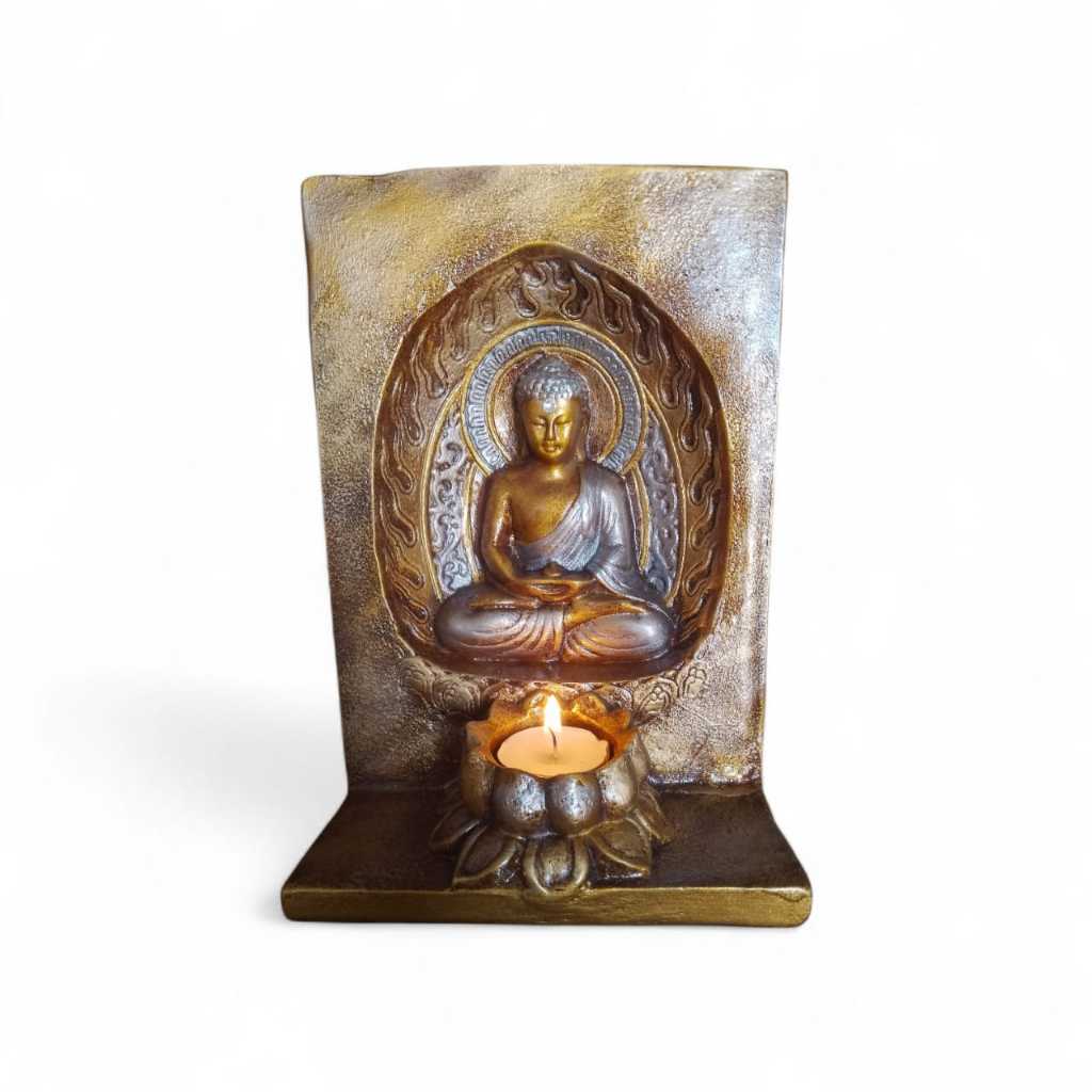 Imagem Porta Vela Buda em Gesso Artesanal Pintado à Mão para Decoração Zen e Espiritual