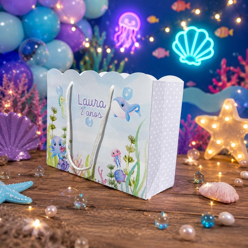 SACOLINHA FUNDO MAR Personalizado | Sacolinha | Lembrancinha | Aniversário FUNDO MAR menina