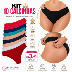 Kit 10 e 5 Calcinha Feminina, Calsinha Tanga Adulto Micro Fibra do P ao G
