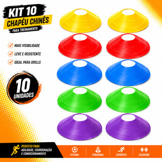 Kit 10 Unidades Chapéu Chinês Cone Treinamento Funcional Marcador Colorido Esportes Agilidade Treino