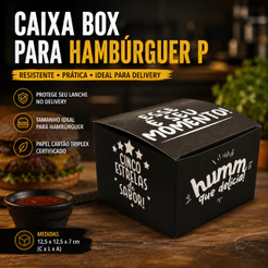 Caixa Embalagem para Hambúrguer Pequeno Delivery (12,5 x 12,5 x 7 cm)