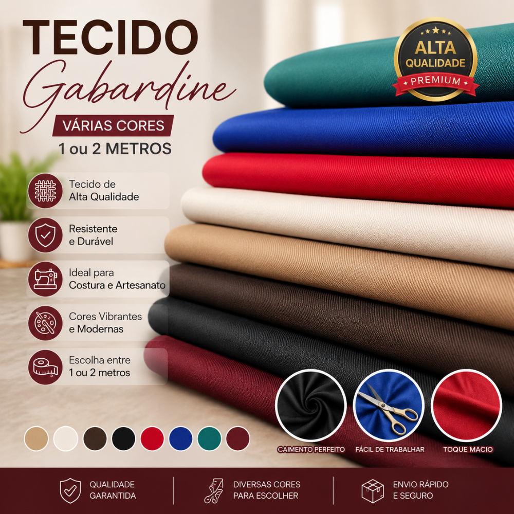 Tecido Gabardine Liso 1 ou 2 Metros Várias Cores para Jaleco Uniforme Avental Calça Blazer Alfaiataria e Confecção