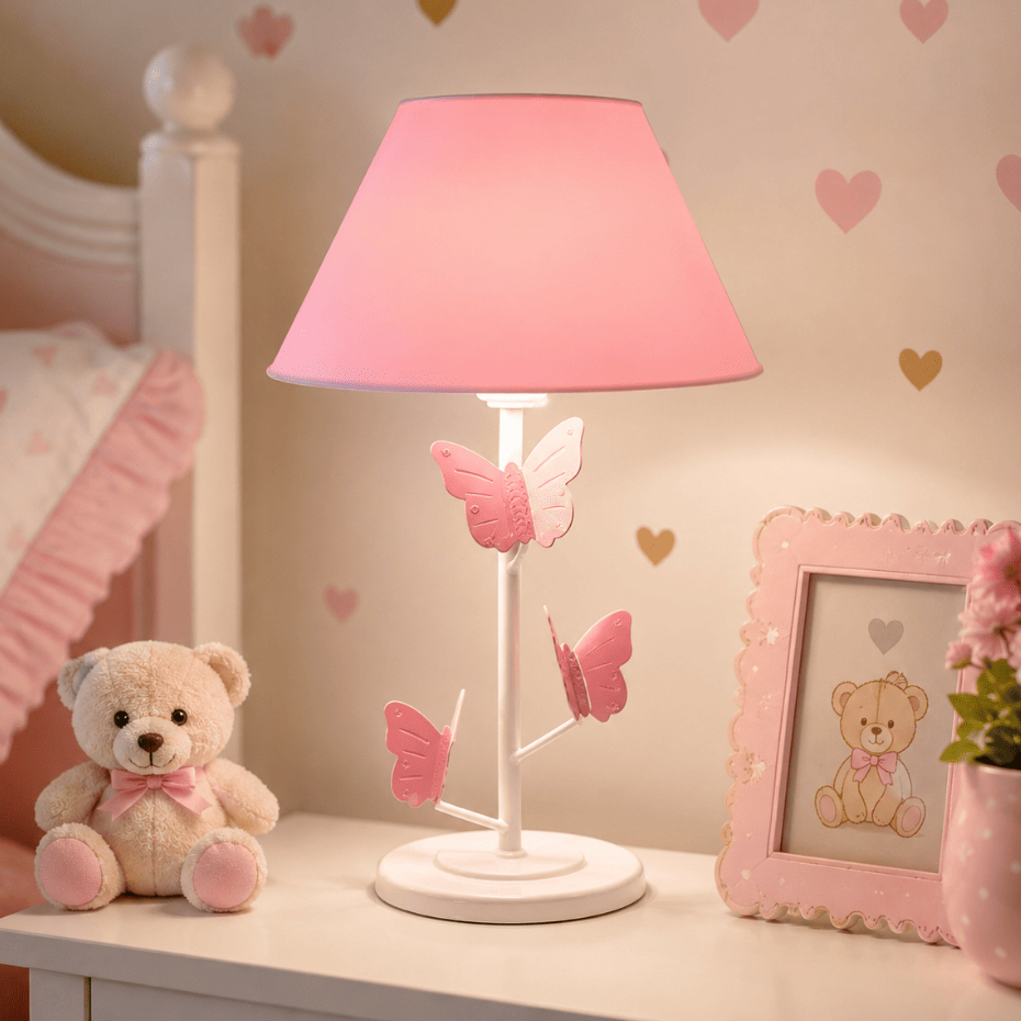 Abajur Para Quarto Infantil Trio Borboleta Luminária Em Ferro Decoração Para Mesa Escrivaninha