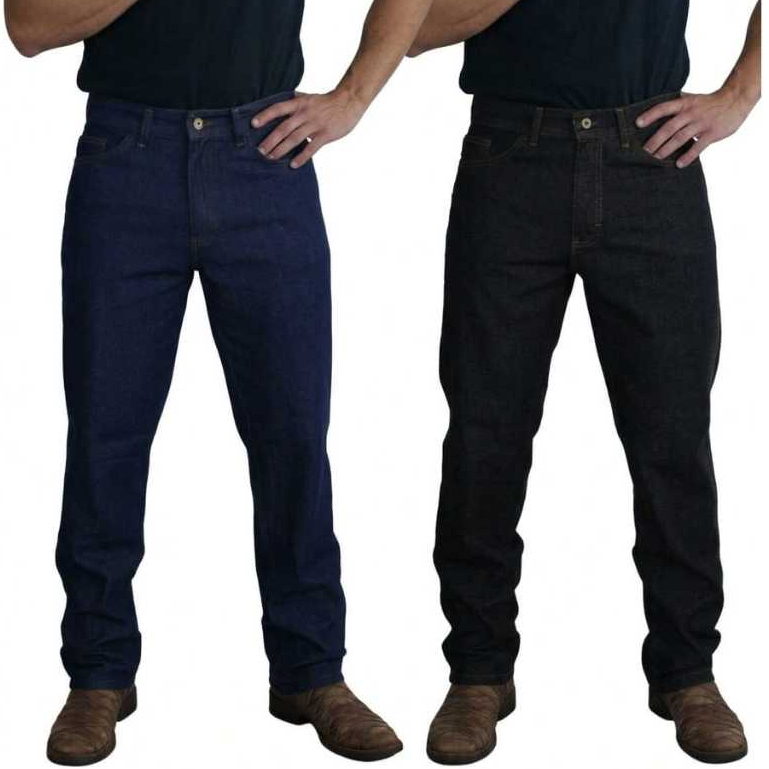 Kit 2 Calças Jeans Masculina Tradicional Preta e Azul Corte Reto Promoção Resistente Premium