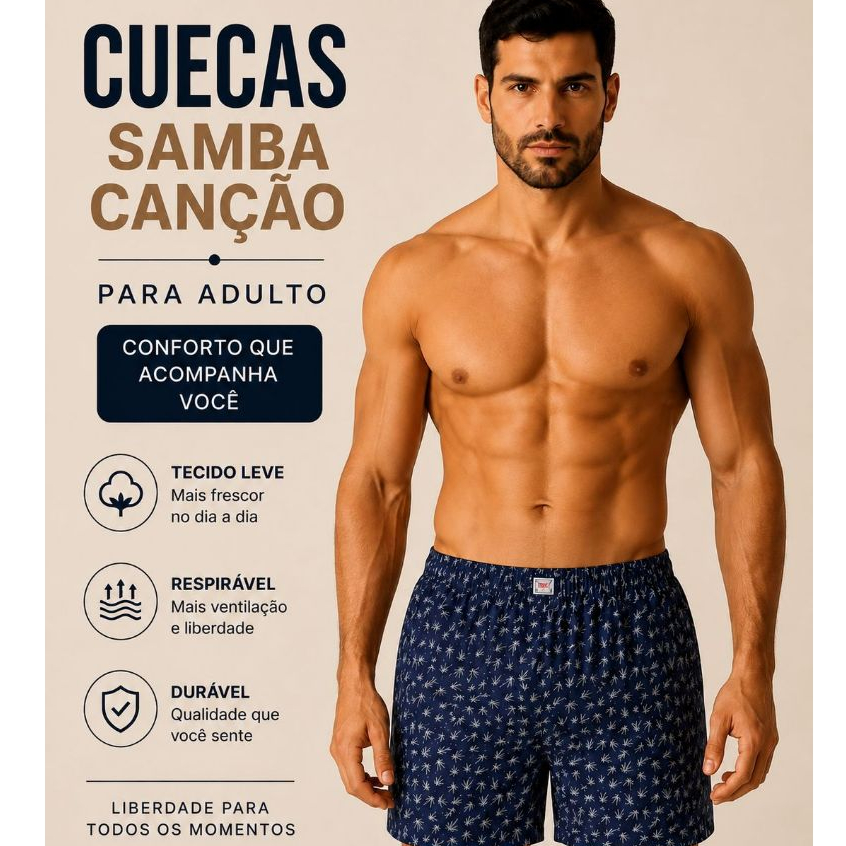 Kit 2 Cuecas Samba Canção Masculina com modelagem soltinha e confortável.