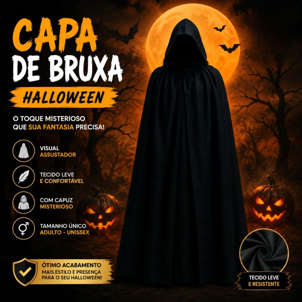 Capa De Bruxa Vampiro Drácula Halloween Capa Preta De Vampiro Capuz Fantasia Halloween 120cm/140cm