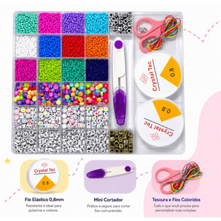 Kit Miçangas para Fazer Pulseira Infantil Colorida Bijuteria Colar Phone Strap 1800 pçs