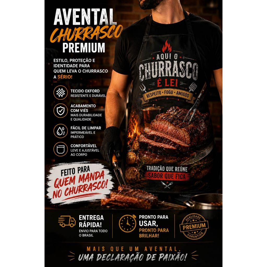 Avental para Churrasqueiro | Presente Criativo para Pai e Amigos | Tecido Oxford Resistente e Lavável | Garanta já o seu