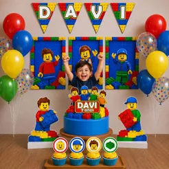 Kit Festa em casa LEGO Decoração kit só um bolinho - Topo de Bolo - poster - Bandeirinhas