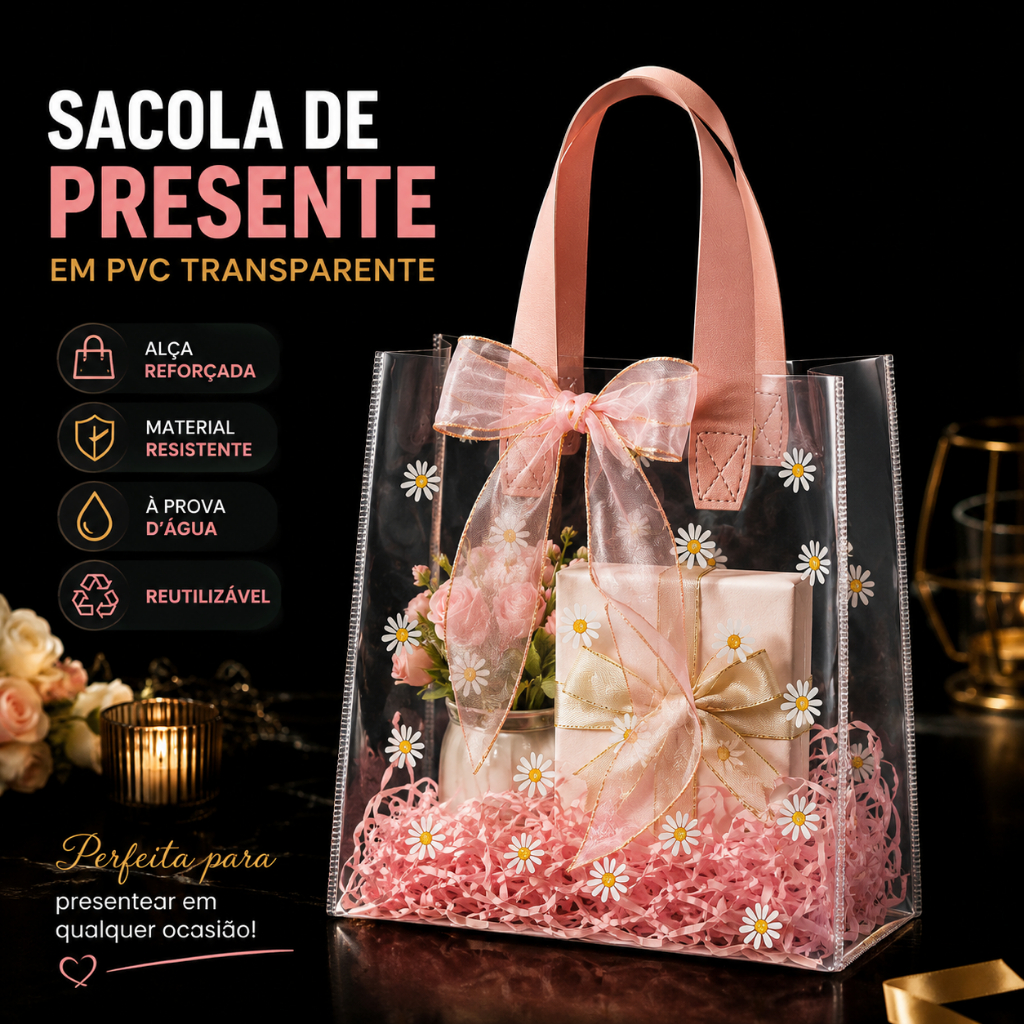 5/10 Unid Sacos De presente Transparente  com Estampa de Margaridas- Adequado para o Natal, Dia dos Namorados, Halloween