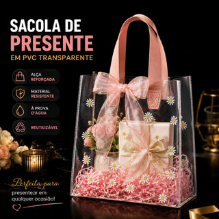 5/10 Unid Sacos De presente Transparente  com Estampa de Margaridas- Adequado para o Natal, Dia dos Namorados, Halloween