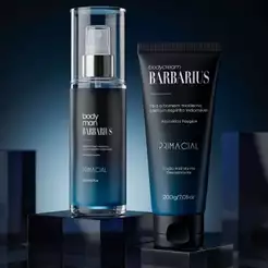 KIT COM BODY SPLASH BARBARIUS + HIDRATANTE DESODORANTE MASCULINO 200G - PRIMACIAL PERFUME AMADEIRADO