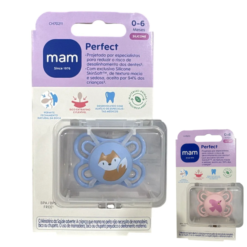 Chupeta MAM Perfect 0-6m Bico Extrafino Simétrico Silicone Skinsoft - Embalagem Unitária